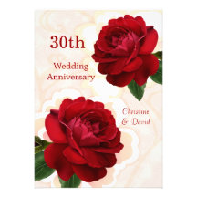 Red roses 30th Wedding Anniversary Invitation