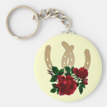 Red Roses and Gold Horse Shoes keychain