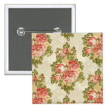 Red roses and green leafs button