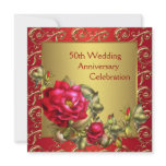 Red Roses Gold 50th Wedding Anniversary Personalized Invite