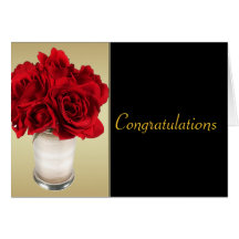 Red Roses & Hearts, Gold & Black Wedding Greeting Cards