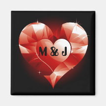 Red Ruby Heart Monogram Fridge Magnets