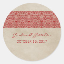 Red Rustic Lace Wedding Stickers