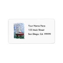 Red Sailboat, Blue Sky, Green Sea Edges Address Labels