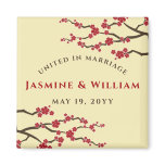 Red Sakura Cherry Blossoms Wedding Announcement Magnet