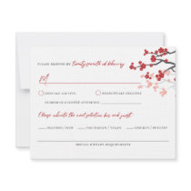 Red Sakuras Cherry Blossoms Custom RSVP Reply Card
