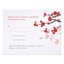 Red Sakuras Cherry Blossoms Custom RSVP Reply Card Custom Invite