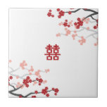 Red Sakuras Chinese Wedding Custom Gift Tile