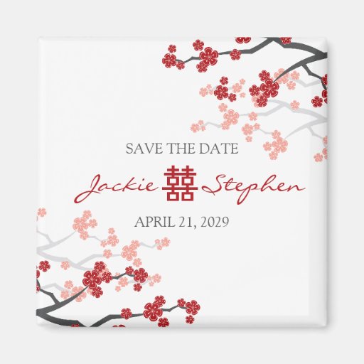 Red Sakuras Double Happiness Save The Date Magnet