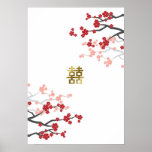 Red Sakuras Gold Chinese Wedding Poster