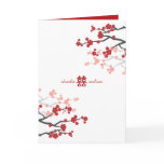 Red Sakuras on White Chinese Wedding Invitation Card