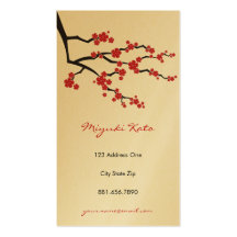 Red Sakuras Oriental Zen Asian Cherry Blossoms Business Card Template