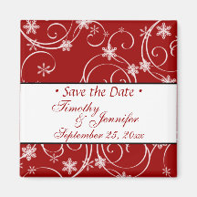 Red save the Date Winter Wedding Magnet