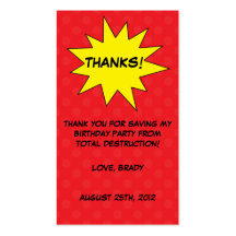 Red Save the Day Superhero Birthday Favour Tags Business Cards