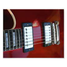 Red semi hollow guitar picture of strings, pickups art photo