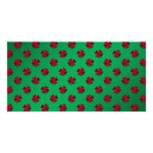 Red shamrocks on green background photo card template