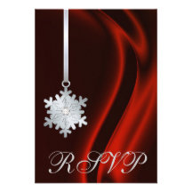 Red Silk Silver Snowflake Jewel RSVP Invitation