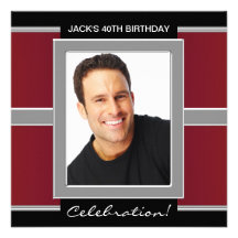 Red Silver Black Mans 40th Birthday Party Announcement