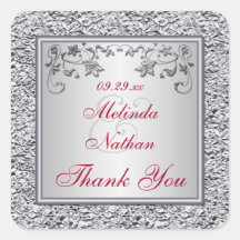 Red, Silver FAUX Foil Floral Wedding Favour Sticke