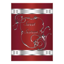 Red Silver Swirls Elegant Sweet Sixeen Invitation