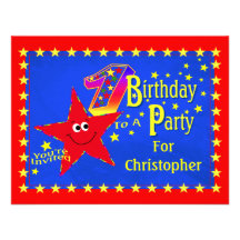 Red Smiley Star 1st Birthday Party Invitation