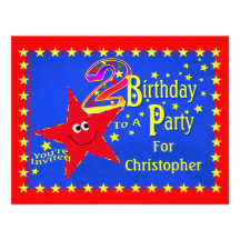 Red Smiley Star 2nd Birthday Party Invitation