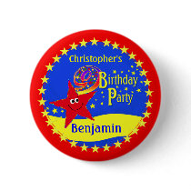 Red Smiley Star 9th Birthday Party Name Button