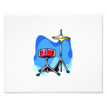 Red snare drum hihat cymbals blue background photo print