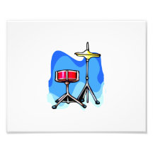 Red snare drum hihat cymbals blue background photo print
