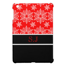 Red snowflake monogram Christmas iPad Mini Case