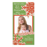 Red Snowflakes and Green polka - holiday photocard Custom Photo Card