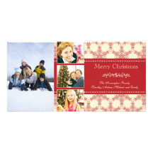 Red snowflakes Merry Christmas four photocard Custom Photo Card