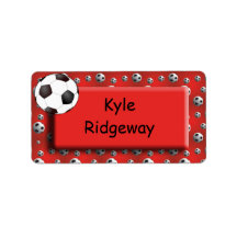 Red Soccer Ball - Boys school name label