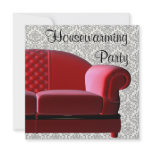 Red Sofa Damask Housewarming Party Personalized Announcement
