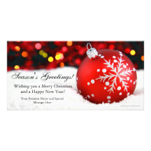 Red Sparkle Flat Business Christmas Greeting Card Photo Card