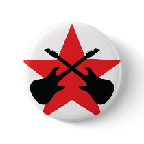 Red Star crossed guitars Button
