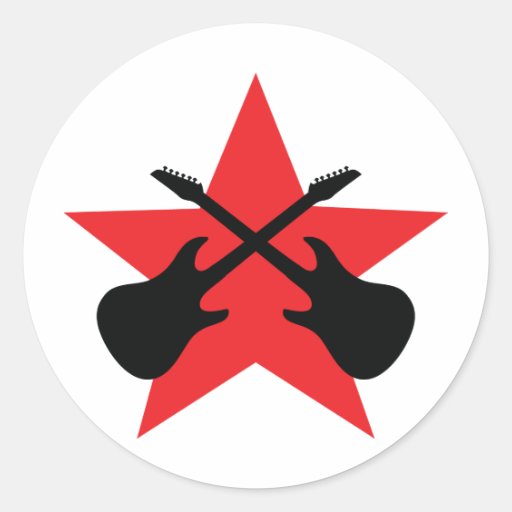 Red Star crossed guitars Round Stickers