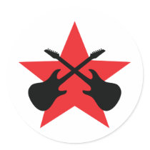 Red Star crossed guitars Round Stickers