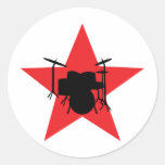 red star drum drummer round stickers