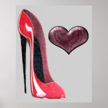 Red Stiletto Shoe and Heart Poster