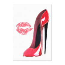 Red Stiletto Shoe and Kiss Art  Wrapped Canvas Gallery Wrapped Canvas