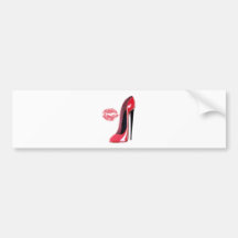 Red Stiletto Shoe and Kiss Bumper Stickers