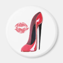 Red Stiletto Shoe and Kiss Refrigerator Magnets