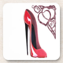 Red Stiletto Shoe and Swirl Hearts Drink Coasters