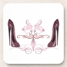 Red stiletto shoes art beverage coasters