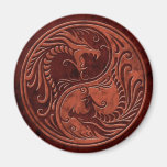 Red Stone Yin Yang Dragons Fridge Magnet
