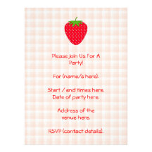 Red Strawberry on Gingham Check. Announcements