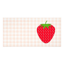 Red Strawberry on Gingham Check. Custom Photo Card