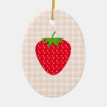 Red Strawberry on Gingham Check. Christmas Tree Ornaments
