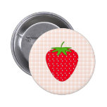 Red Strawberry on Gingham Check. Pinback Buttons